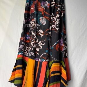 GREY Floral Circle Skirt with Colorful Striped Hem